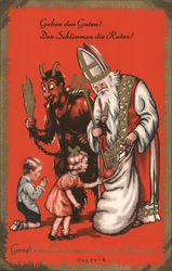 St. Nicholas and Krampus Christmas Postcard Postcard Postcard