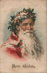 Santa With Bird on Shoulder: Merry Christmas Santa Claus Postcard Postcard Postcard