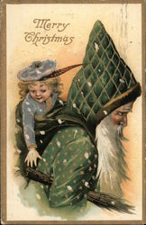 Merry Christmas: Santa in Green Suit Postcard