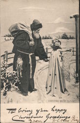 Directing Santa - Santa Claus Holds the Hand of an Angel Pointing Postcard