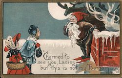 Two Ladies Greeting Santa Elf Postcard