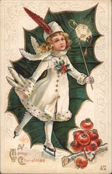 Girl Dressed in Fur - A Merry Christmas Children Postcard Postcard Postcard