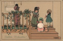 Frohliche Weihnachten! - Children Decorating Railing P. Ebner Postcard Postcard Postcard