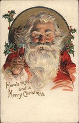 Here's to You, and a Merry Christmas - Santa Toasting with a Glass of Wine Santa Claus Postcard Postcard Postcard