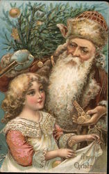 Santa Giving Toys To Girl: A Merry Christmas Santa Claus Postcard Postcard Postcard