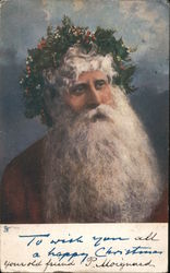 Santa Claus Wearing a Crown of Holly Postcard Postcard Postcard