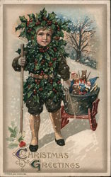 Christmas Greeting Child Covered in Mistletoe Postcard