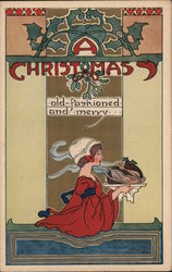 A Christmas Old Fashioned and Merry - Lady with Plum Pudding Postcard Postcard Postcard