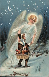 An Angel Helping a Child Through the Snow Angels Postcard Postcard Postcard