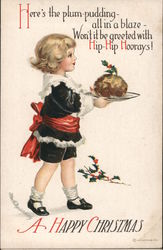 A Happy Christmas - Girl with Plum Pudding Children Ellen Clapsaddle Postcard Postcard Postcard