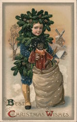 Best Christmas Wishes - A Girl Holding a Doll Postcard