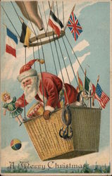 Santa In Hot Air Balloon - A Merry Christmas Santa Claus Postcard Postcard Postcard