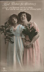 Kind Wishes for christmas - Two Girls Holding Everygreen Branches Postcard