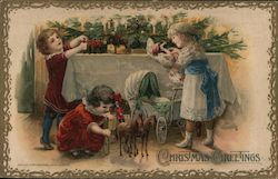 Christmas Greetings - Children Playing with Toys Postcard