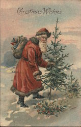 Christmas Wishes - Santa Cutting Down Tree Postcard