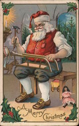 Santa Making Toys - A Merry Christmas Postcard