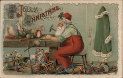 A Jolly Chirstmas - Santa Claus Builds Toys in His Workshop Postcard