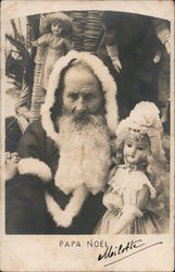 Papa Noel - A Somber Santa Sits with holding Toy Dolls Santa Claus Postcard Postcard Postcard