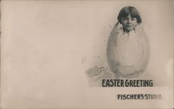 Boy Emerging From Egg: Easter Greeting With Children Postcard Postcard Postcard