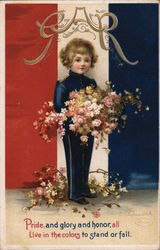 Boy with Flowers Before French Flag: GAR Postcard