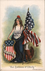 Our Emblems of Liberty: Miss Liberty, Shield, Flag and Eagle Postcard