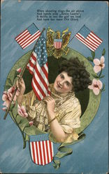 Woman Waving Flag Postcard