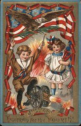 Children and Firecrackers: July 4th Postcard