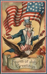 Fourth of July Greetings: Uncle Sam with Flag and Eagle 4th of July Postcard Postcard Postcard