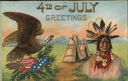 4th of July Greetings - An Eagle and a Native American Postcard Postcard Postcard