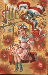 Girl Lighting Fireworks: 4th of July Postcard Postcard Postcard