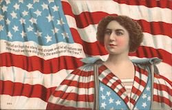 Woman Dressed in Flag Dress Patriotic Postcard Postcard Postcard