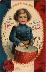 Boy Playing Drum: The Land of the Free and the Home of the Brave Patriotic Ellen Clapsaddle Postcard Postcard Postcard