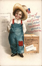 Young Boy in Overalls 4th of July Ellen Clapsaddle Postcard Postcard Postcard