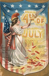 4th of July: Girl Holding Flag Postcard