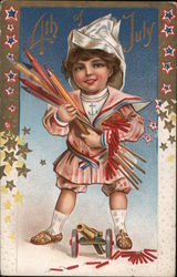 4th of July: Boy with Fireworks Postcard