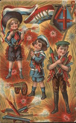 July 4th: Boys Lighting Fireworks 4th of July Postcard Postcard Postcard