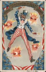 Uncle Sam Lighting Fireworks 4th of July Postcard Postcard Postcard