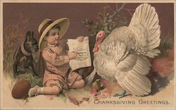 Boy Reading to Turkey - Thanksgiving Greetings Turkeys Postcard Postcard Postcard