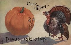 Turkey and Pumpkin-Once "More" Thanksgiving Greetings Turkeys Postcard Postcard Postcard