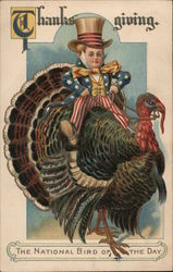 Boy Riding Thanksgiving Turkey Postcard