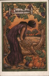 Thanksgiving Woman Harvesting Postcard