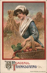 Woman Gathering Thanksgiving Food - A Peaceful Thanksgiving Postcard