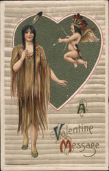 A Valentine Message - Indian Girl and Cupid Women Samuel L. Schmucker Postcard Postcard Postcard