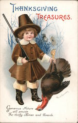 Boy Hunting Turkey: Thanksgiving Treasures Postcard