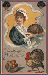 Woman Serving Thanksgiving Dinner - Thanksgiving Proclamation Postcard