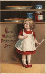 Girl Looking at Pumpkin Pie: Good Wishes for Thanksgiving Day Children Ellen Clapsaddle Postcard Postcard Postcard