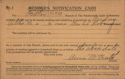 Member's Notification Card: The Needleworks Guild of America Postcard