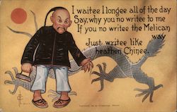 Chinese Man and Dragon Asian Postcard Postcard Postcard