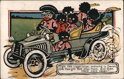 Golliwog Family Driving Car Postcard