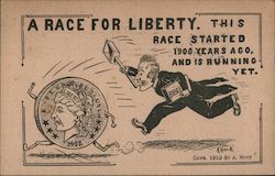 A Race for Liberty: Man Chasing Coins Political Postcard Postcard Postcard